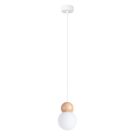 PEKKA 1 lampe suspendue blanc/bois naturel + 1x ampoule LED G9 3000K chaude 4,5W 450lm