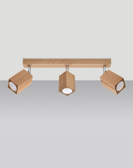 Plafond KEKE 3 chêne + 3x ampoule LED GU-10 4000K Froid 7W 630lm