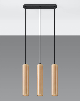 LINO 3 lampe suspendue en bois naturel + 3x GU-10 4000K froid 7W 630lm ampoule LED