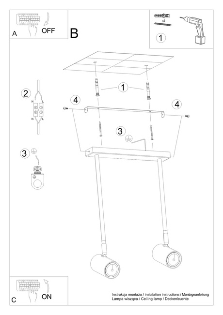 Plafond NORANO 2 noir + 2x ampoule LED GU-10 4000K Froid 7W 630lm