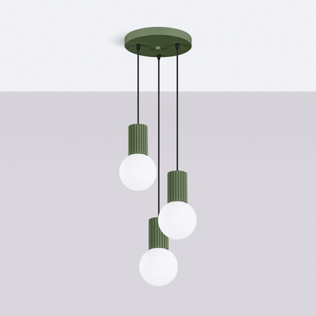 Lampe pendante HALO 3P vert olive
