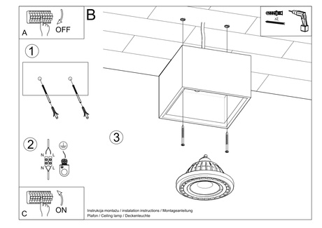 Plafond QUATRO 1 béton + 1x ampoule LED GU10 AR111 3000K Warm 12W 800lm