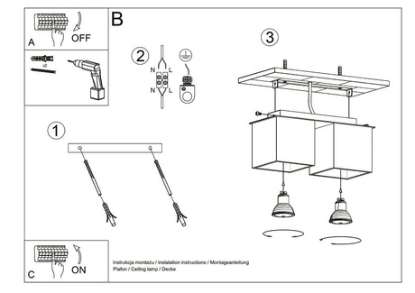 Plafond QUAD 2 blanc + 2x ampoule LED GU-10 4000K Froid 7W 630lm
