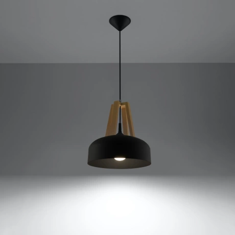 Lampe pendante CASCO noir/bois naturel