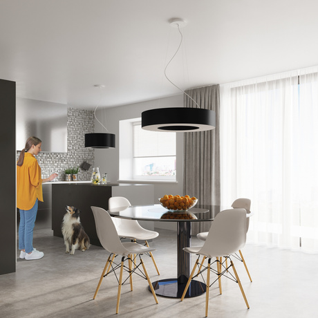 Lustre SATURNO SLIM 90 noir + 8x ampoule LED E27 4000K Froid 7.5W 650lm