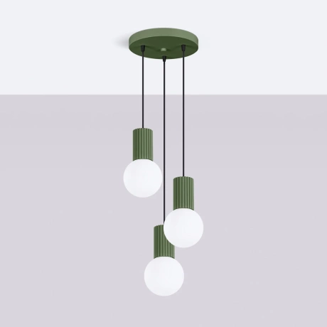 Lampe pendante HALO 3P vert olive