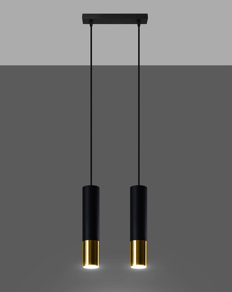 LOOPEZ 2 lampe suspendue noir/doré + 2x ampoule LED 7W 630lm GU-10 4000K froid