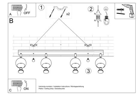 Plafond OCULARE 4L blanc + 4x ampoule LED GU-10 4000K Froid 7W 630lm