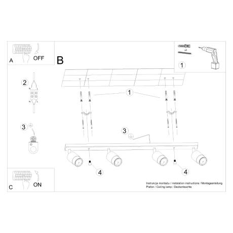 Plafonnier NERO 4 noir/chrome