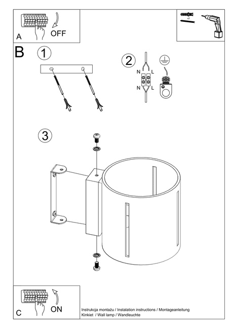 Applique INEZ noir + 1x ampoule LED G9 4000K Cold 4,5W 530lm