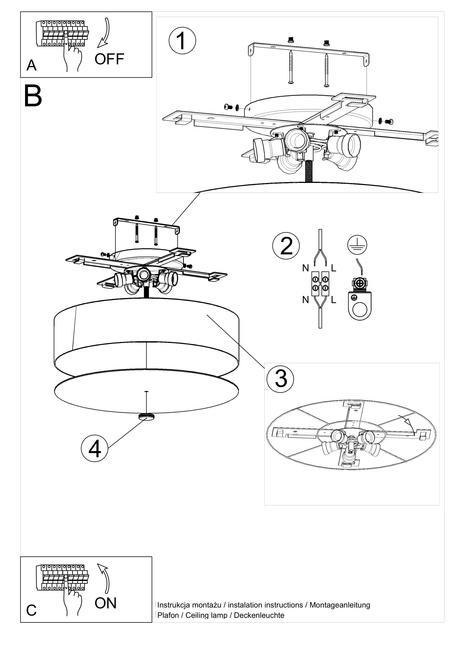 Plafond SKALA 50 noir + 5x ampoule LED E27 4000K Froid 7.5W 650lm