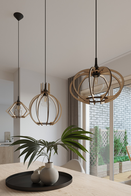 MANDELINO lampe suspendue bois naturel + 1x ampoule LED E27 4000K Cold 7,5W 650lm