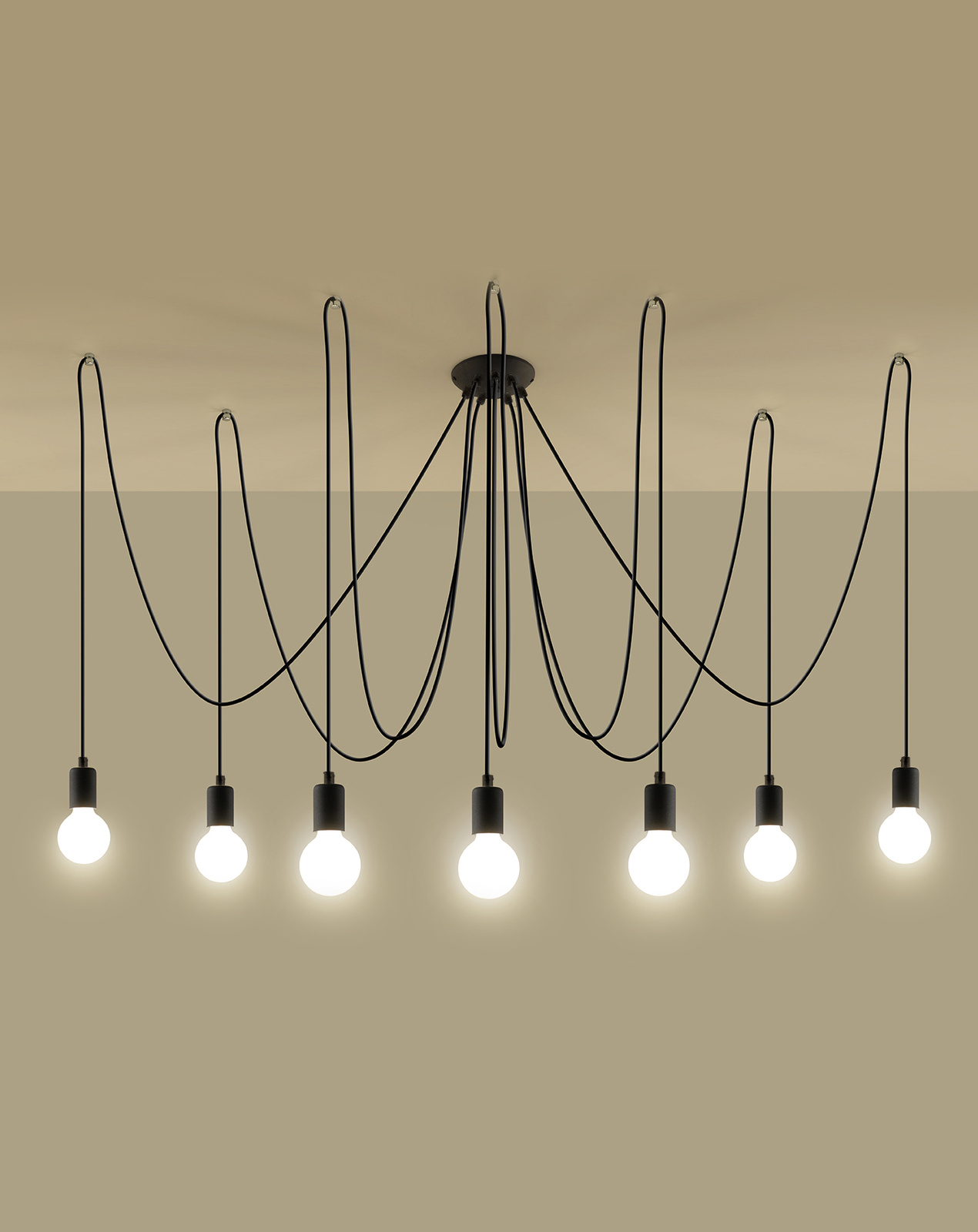 EDISON 7 lampe suspendue noire + 7x ampoule LED E27 3000K Warm 7,5W 620lm