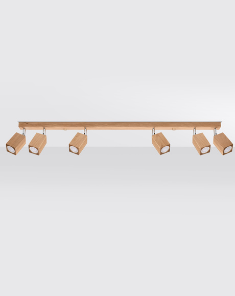 Plafond KEKE 6 chêne + 6x ampoule LED GU-10 3000K Warm 7W 620lm