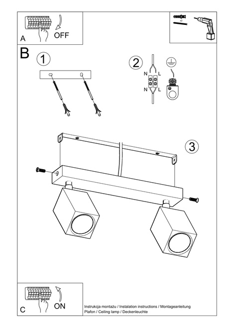 Plafond KEKE 2 chêne + 2x ampoule LED GU-10 4000K Froid 7W 630lm