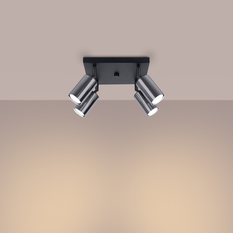 Plafond WINX 4 noir/chrome + 4x ampoule LED GU-10 4000K froid 7W 530lm