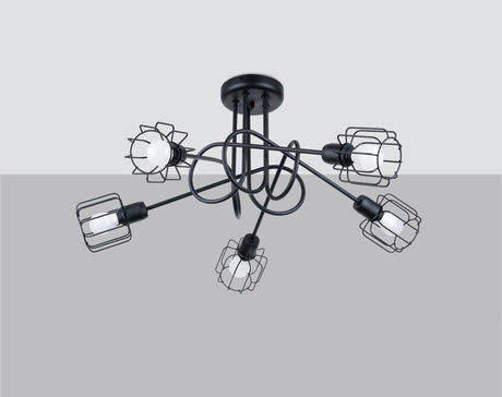 Lustre BELUCI 5S noir + 5x ampoule LED E14 3000K Warm 7.5W 620lm