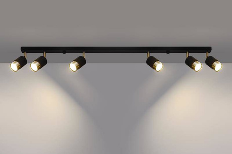 Plafond NERO 6 noir/or + 6x ampoule LED GU-10 3000K Warm 7W 620lm