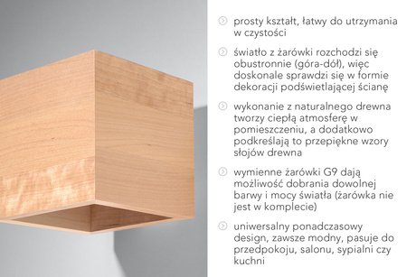 Applique QUAD bois naturel + 1x ampoule LED G9 3000K Warm 4.5W 510lm