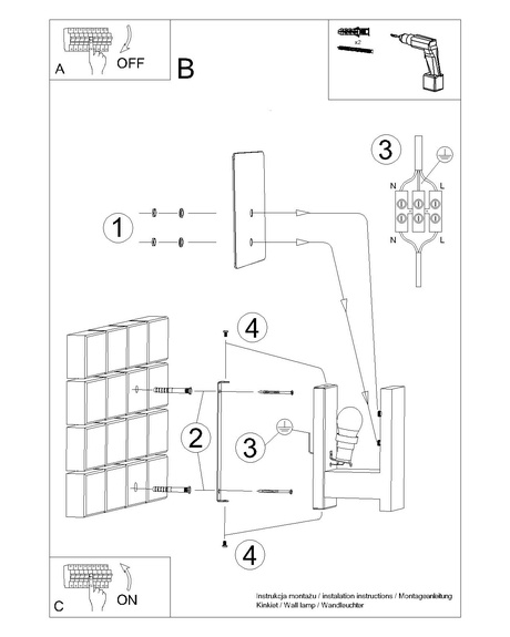 Applique LAPPO wengé + 1x ampoule LED E14 3000K Warm 7.5W 620lm