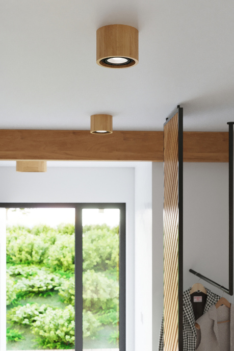 Plafond BASIC 1 bois naturel + 1x ampoule LED GU10 AR111 3000K Warm 12W 800lm