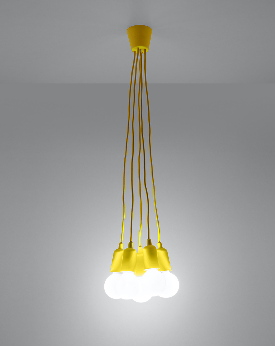 DIEGO 5 lampe suspendue jaune + 5x ampoule LED E27 3000K Warm 7,5W 620lm