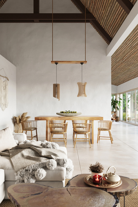 Lampe suspendue ALEXIA bois naturel + 1x ampoule LED E27 3000K chaude 7.5W 620lm