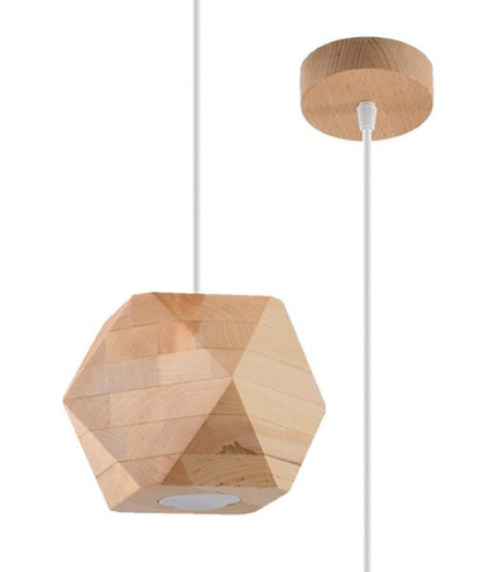 Lampe suspendue WOODY en bois naturel + 1x ampoule LED GU-10 4000K froide 7W 630lm