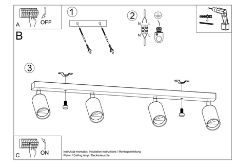 Plafond BERG 4 bois naturel + 4x ampoule LED GU-10 3000K Warm 7W 620lm