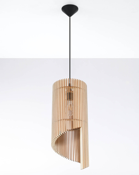 Lampe suspendue ALEXIA bois naturel +1x Ampoule LED E27 4000K Froid 7.5W 650lm