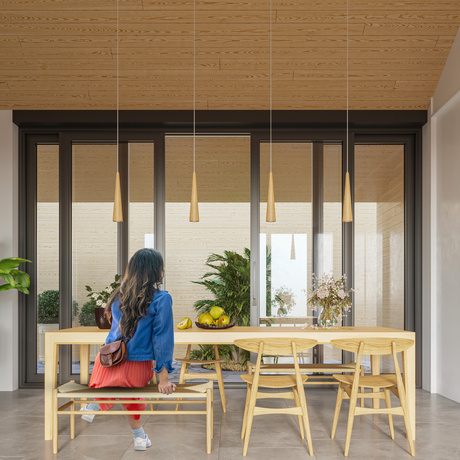 SULA 1 lampe suspendue en bois naturel + 1x ampoule LED GU-10 4000K froide 7W 630lm