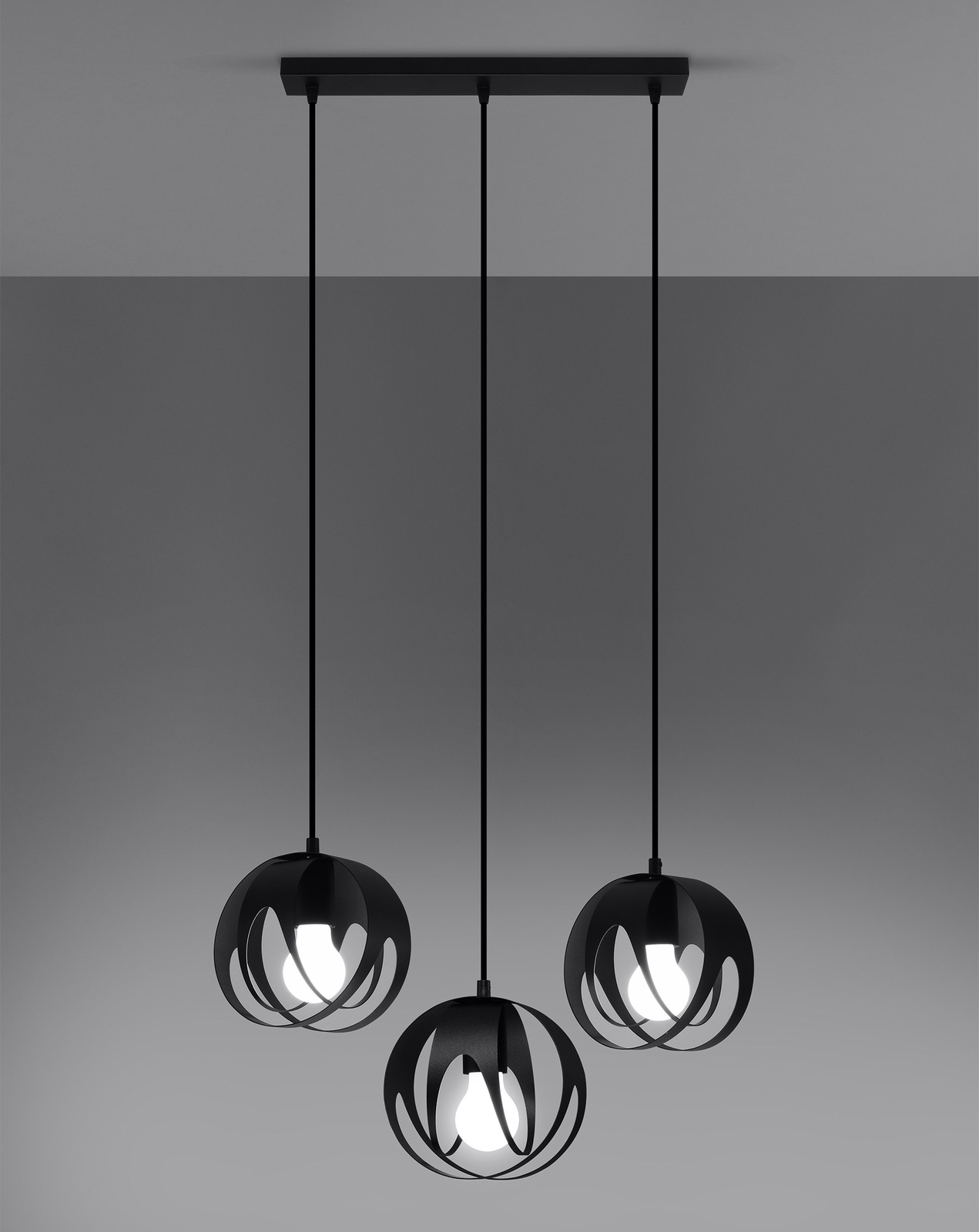 TULOS 3L lampe suspendue noire + 3x ampoule LED E27 3000K Warm 7.5W 620lm