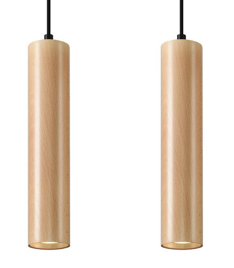 Lampe suspendue LINO 2 en bois naturel + 2x ampoule LED GU-10 4000K froide 7W 630lm