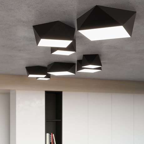 Plafond HEXA 45 NOIR + 3x Ampoule LED E27 4000K Froid 7.5W 650lm