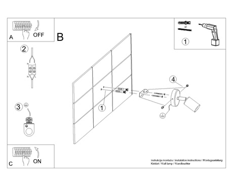 Applique FORNES 1 noire + 1x ampoule LED E27 4000K froide 7,5W 690lm
