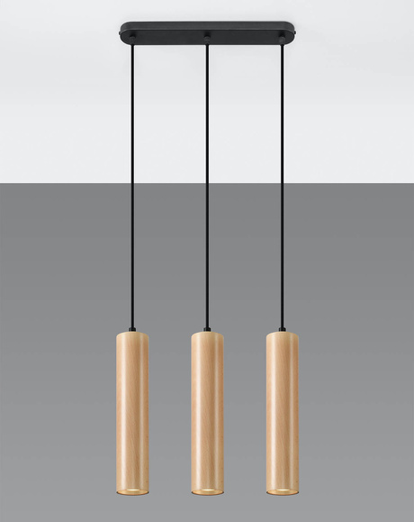 LINO 3 lampe suspendue en bois naturel + 3x GU-10 4000K froid 7W 630lm ampoule LED