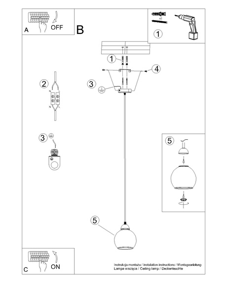 Lampe suspendue ALINO 1 noir +1x ampoule LED E27 3000K Warm 7.5W 620lm
