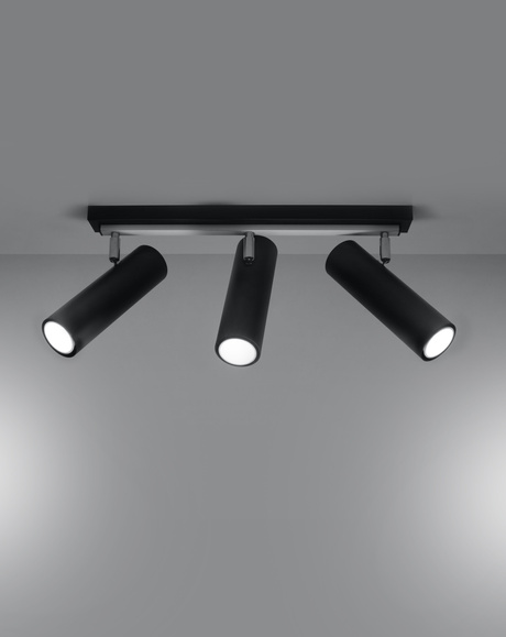 Plafond DIREZIONE 3 noir + 3x ampoule LED GU-10 3000K Warm 7W 620lm
