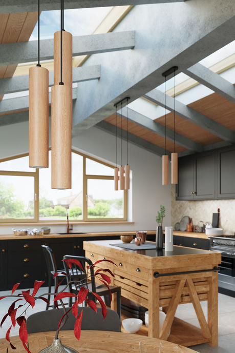 LINO Lampe suspendue 3P bois naturel + 3x LED GU-10 4000K Froid 7W 630lm ampoule