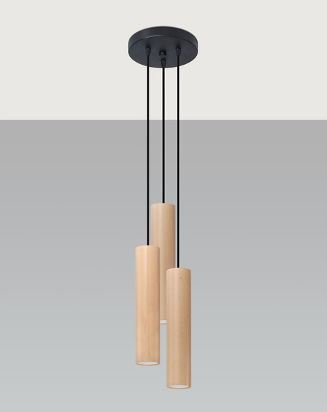 Lampe suspendue LINO 3P bois naturel + 3x GU-10 3000K Warm 7W 620lm ampoule LED