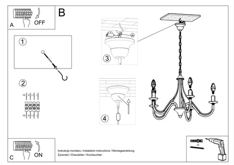 Lustre MINERWA 7 noir + 7x ampoule LED E14 4000K Froid 7.5W 650lm