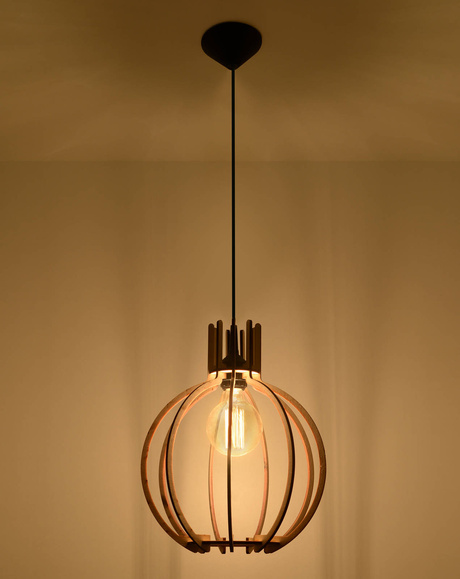 Lampe suspendue ARANCIA bois naturel + 1x ampoule LED E27 4000K Froid 7,5W 650lm