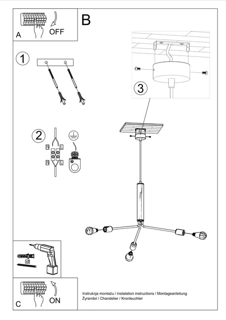 DUOMO Lustre 3D + 3x ampoule LED E27 3000K Warm 7.5W 620lm