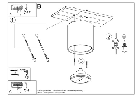 Plafond céramique KALU blanc + 1x ampoule LED GU10 AR111 4000K COLD 10W 850lm