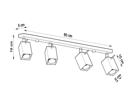 Plafond MERIDA 4L noir + 4x ampoule LED GU-10 3000K Warm 7W 620lm