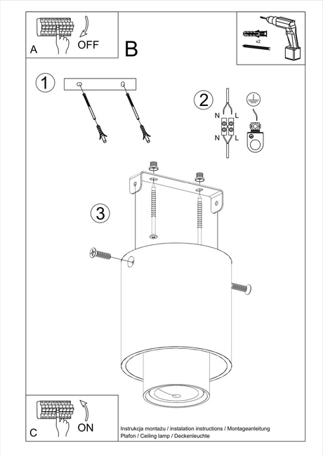 Plafond NESI noir + 1x ampoule LED GU-10 4000K froid 7W 530lm