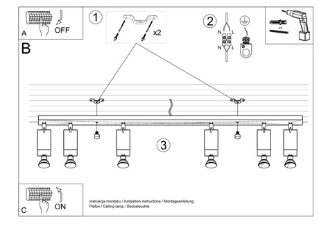 Plafond RING 4L noir + 4x ampoule LED GU-10 3000K Warm 7W 620lm