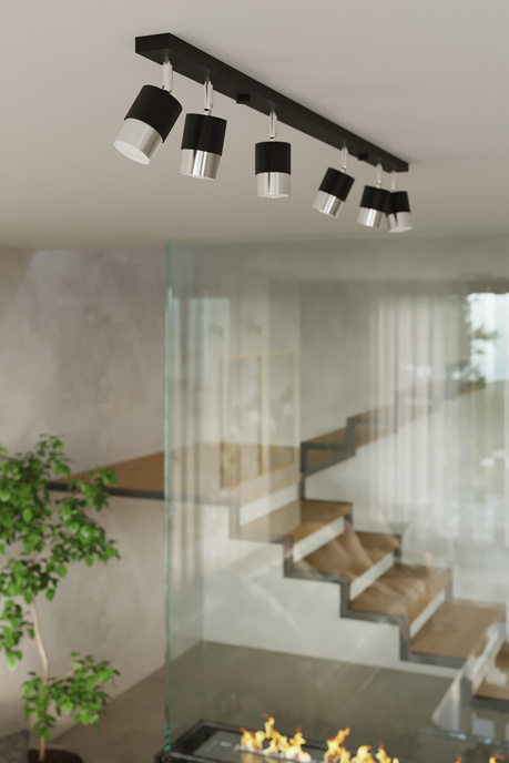 Plafond NERO 3 noir/chrome + 3x ampoule LED GU-10 3000K Warm 7W 620lm