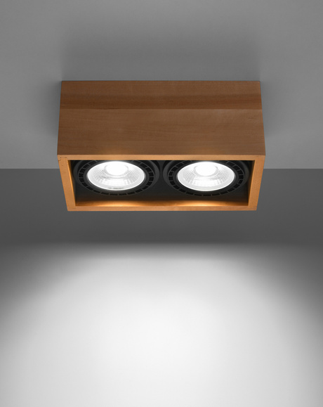 Plafond QUATRO 2 bois naturel + 2x ampoule LED GU10 AR111 4000K COLD 12W 850lm