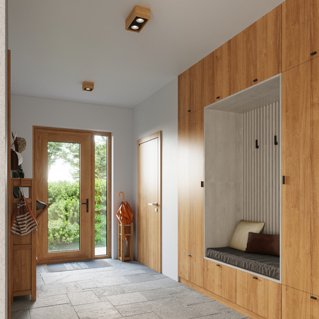 Plafond QUATRO 1 bois naturel + 1x ampoule LED GU10 AR111 4000K COLD 12W 850lm